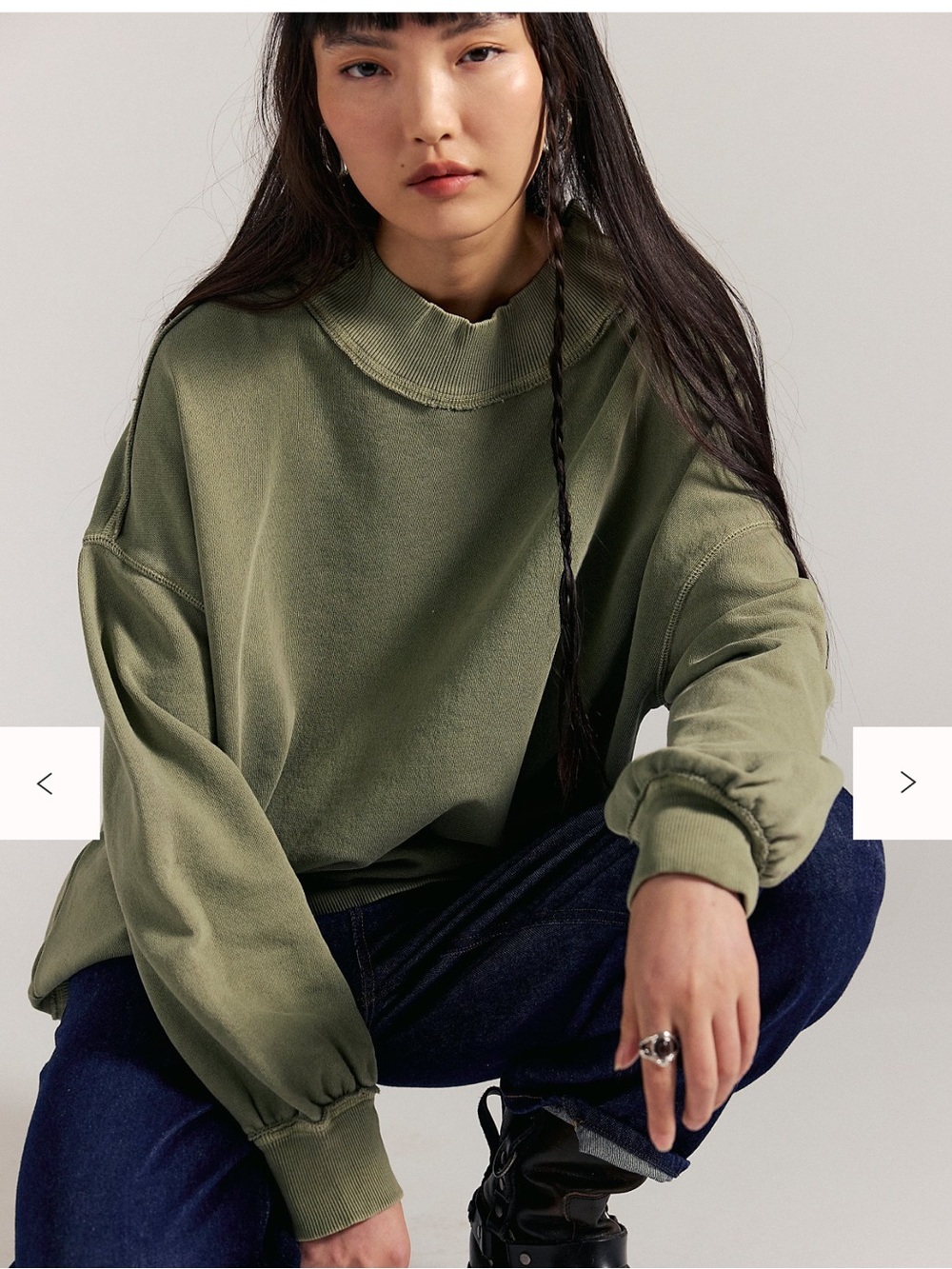 Free People We The Free Olive Green Oversized Crewneck Sweatshirt. Size S. NWOT